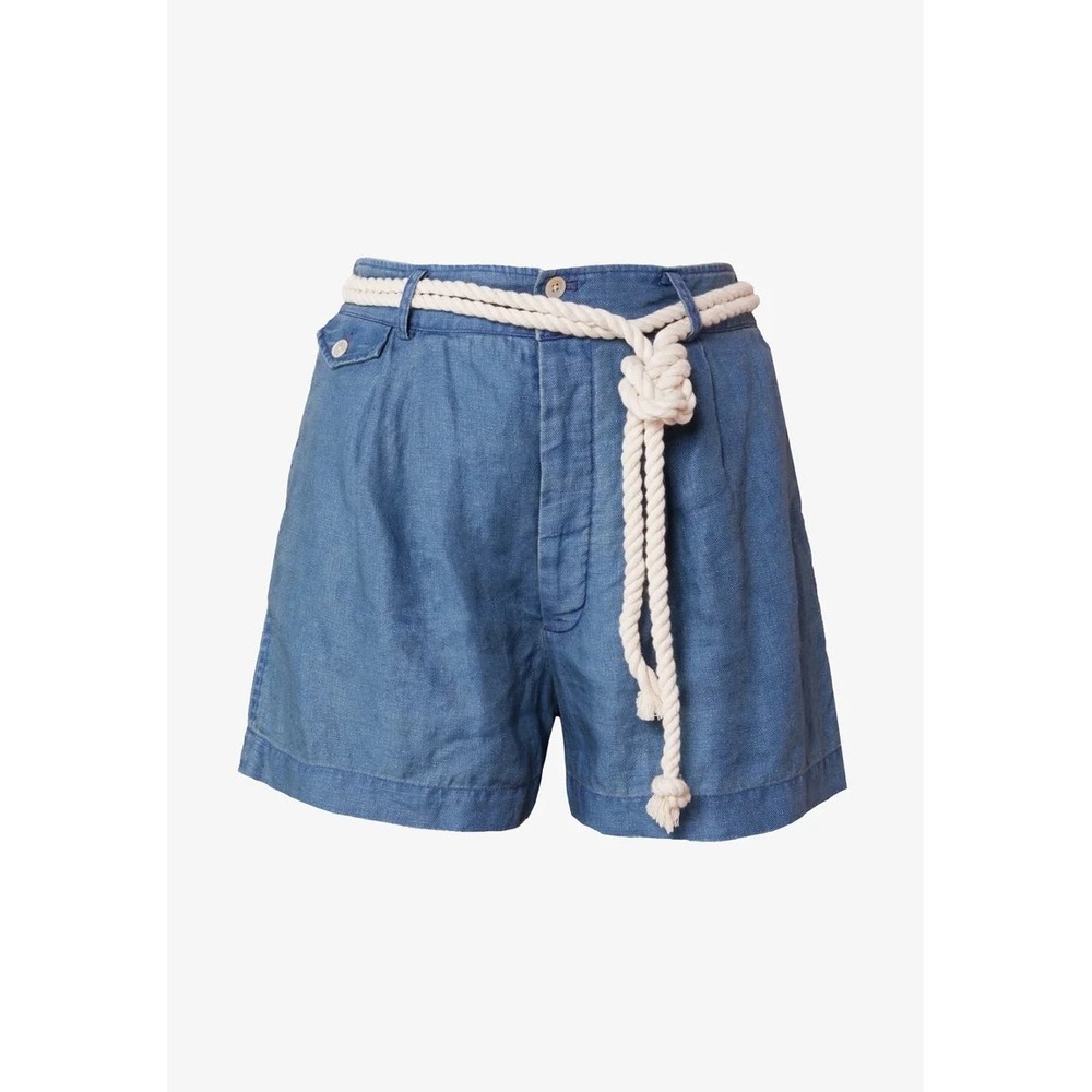 Polo Ralph Lauren Womens Indigo Blue 100% Linen Rope Belted Shorts Size 12 NEW